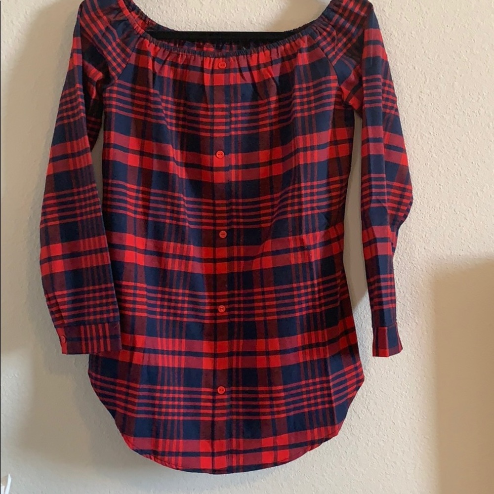 Plaid size large off the shoulder top